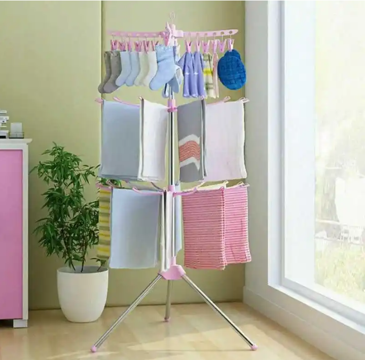 Laundry Drying Organizer – 3-Layer Multifunction Folding Rack with 24 Clips