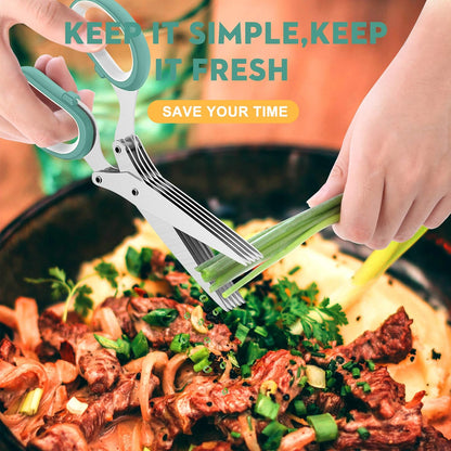مقص أعشاب بخمس شفرات | قطاعة أعشاب مطبخ من الفولاذ المقاوم للصدأ لتقطيع سريع ومتساوي