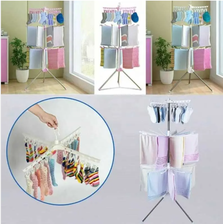 Laundry Drying Organizer – 3-Layer Multifunction Folding Rack with 24 Clips